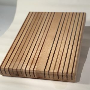 Hand-Carved Artisan Maple Cutting Board with Walnut and Cherry Strips
